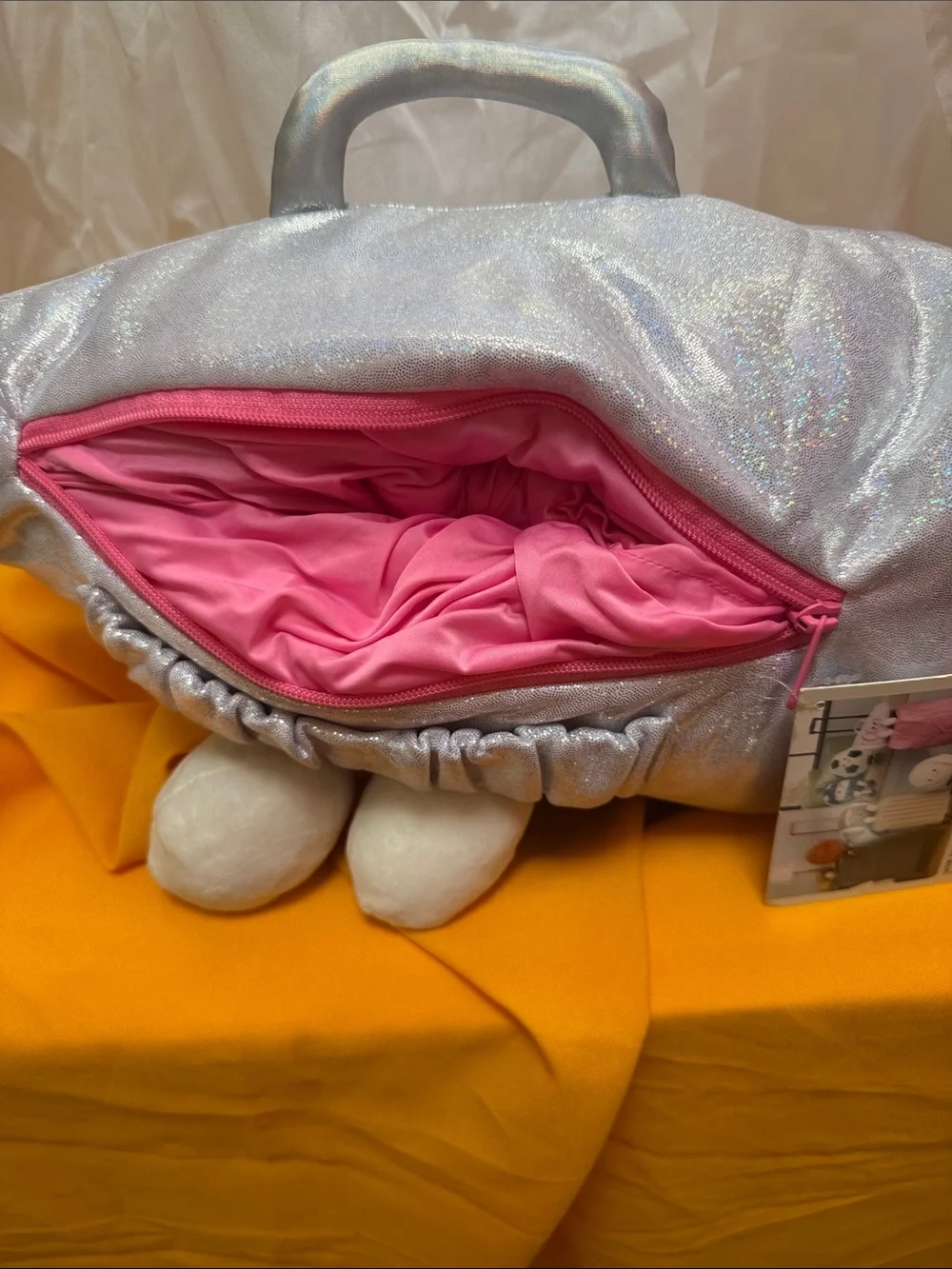 Silver Cheer Travel Plush Bag with Pink Embroidery